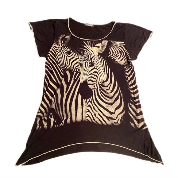Vintage Y2K Zebra Rhinestone Tunic Top. Gorgeous Graphic Print.Soft, Lightweight - Picture 1 of 4